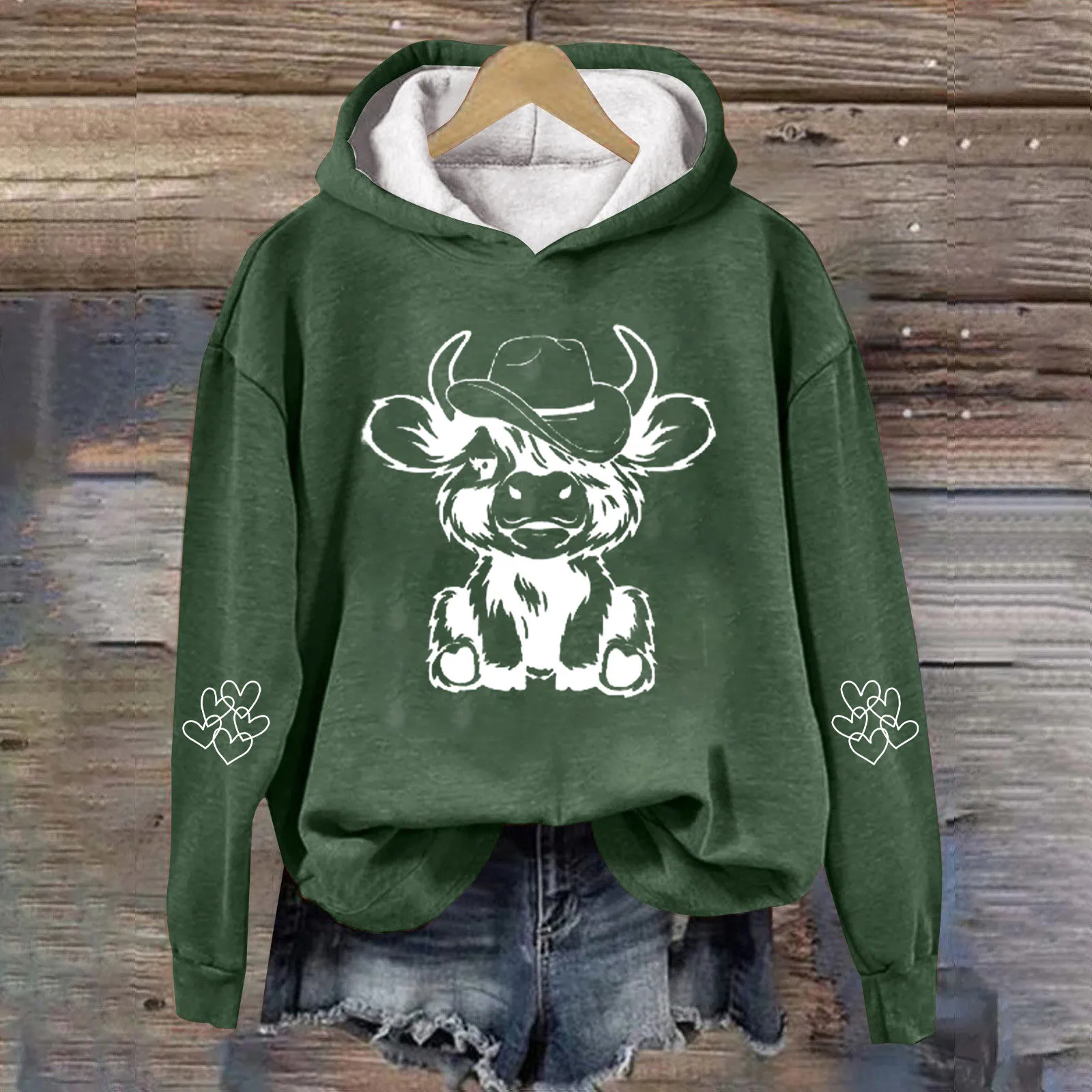 Cow Sweatshirts for Women Cute Cow Sweatshirt for Women Western Cow Print Hoodie Country Western Casual Hooded Pink Pullover