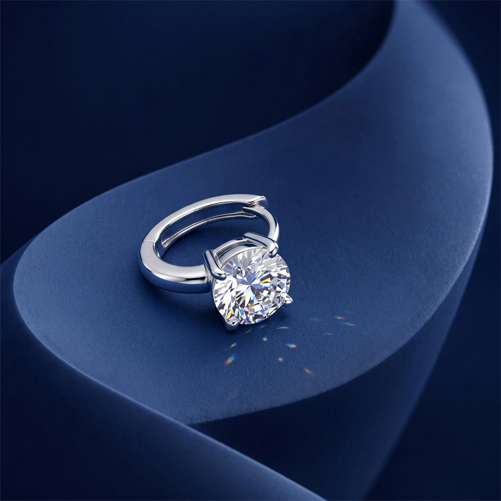 KOJ 1PC 925 Sterling Silver 4 Prong Moissanite Huggie Hoop Earring Shiny Small Helix Cartilage Earring Gift for Women