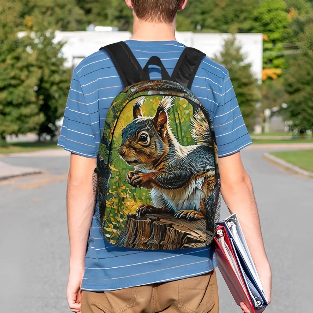

Adorable Squirrel Stands On A Tree Stump Backpack Student BookBag Children School Bag Laptop Shoulder Bags for Men Women
