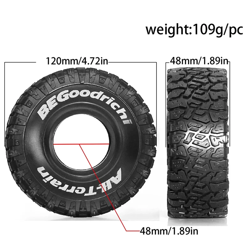 AS96-4Pcs 120 مللي متر 1.9 بوصة مجموعة الإطارات المطاطية ل 1/10 RC الزاحف سيارة TRX4 RC4WD ، D90 محوري SCX10 II III MST