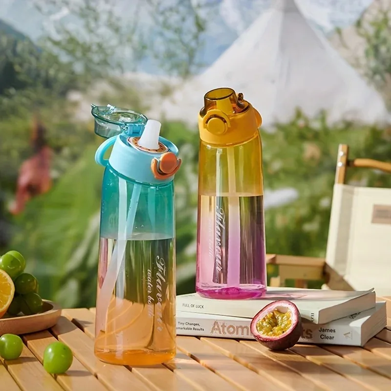 LUSQI Fruit Scented Water Bottle 0 Sugar 0 Calorie Tritan Gradient Tumbler With Flavor Pod Fun Student Drinking Bottle