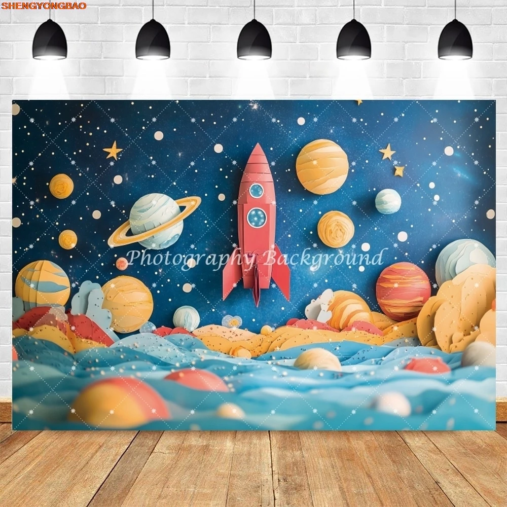 Universe Planets Rocket Backdrop Baby Shower Kid Birthday Party Decor Photography Background Banner Photo Studio Photobooth Prop