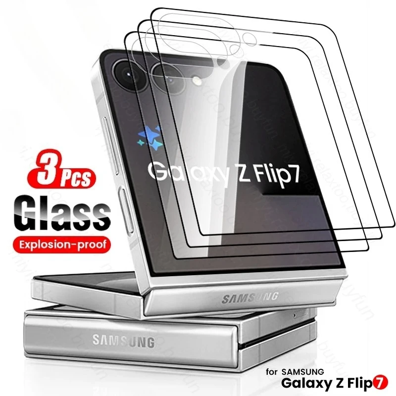 

3 шт. для Samsung Galaxy Z Flip7 5G Стекло 9H Премиум закаленное стекло Sumsung ZFlip7 Flip 7 Полное покрытие Защитная пленка для задней панели экрана