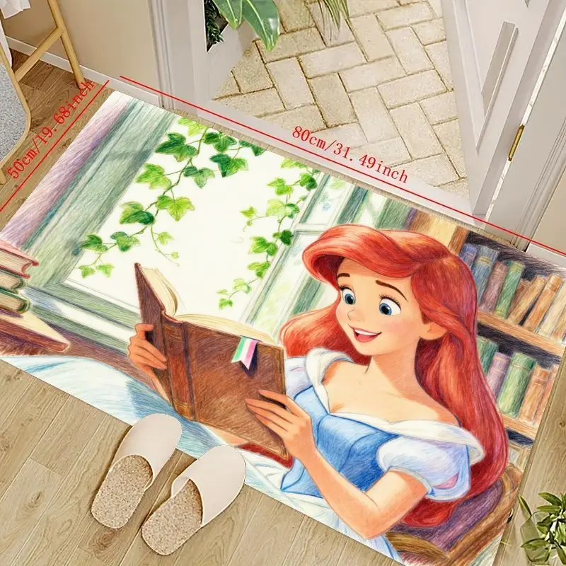 

1PC Disney Princess Ariel Reading Book Cartoon Floor Mat for Girls Bedroom Kids Playroom Living Room Decoration, The Little Merm