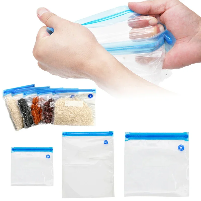 1Pc Reusable Food Vacuum Compression Bag Zip Lock Leakproof Mini Transparent Bag Shrink Plastic Storage Bags Kitchen Organizer