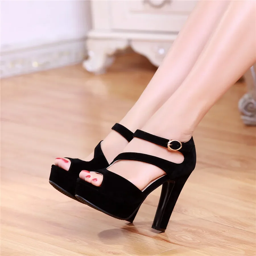 Summer Women Platform Sandals High Block Heel Peep Toe Black Red Beige Casual Office Club Cross Ankle Strap Gladiator Lady Shoes