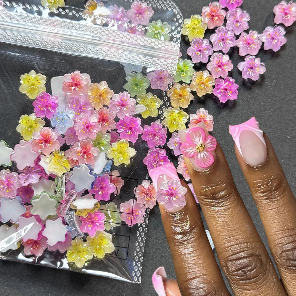

20/50pcs Exquisite Ice Transparent Flower Nail Charms 3D Resin Colorful Gradient Sakura Nail Rhinestones DIY Crafts Nail Decorat