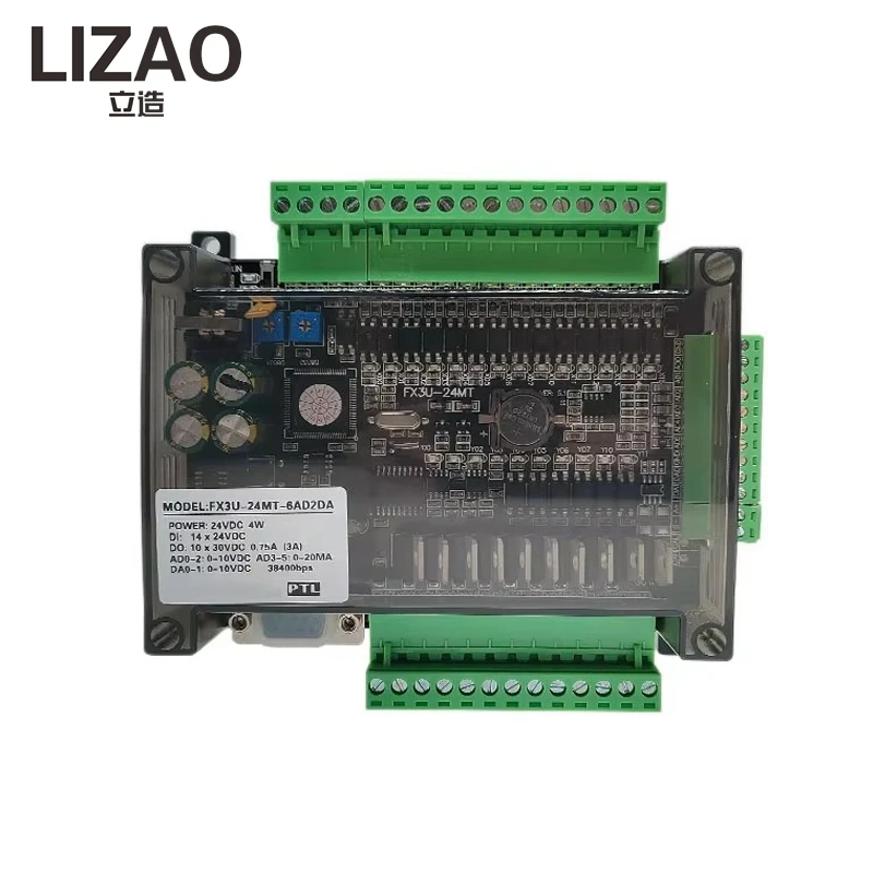 FX3U-24MR/24MT PLC Controller, 14 Input 10 Relay/Transistor Output with RS232 RS485, 6AD 2DA 38400bps Industrial Control