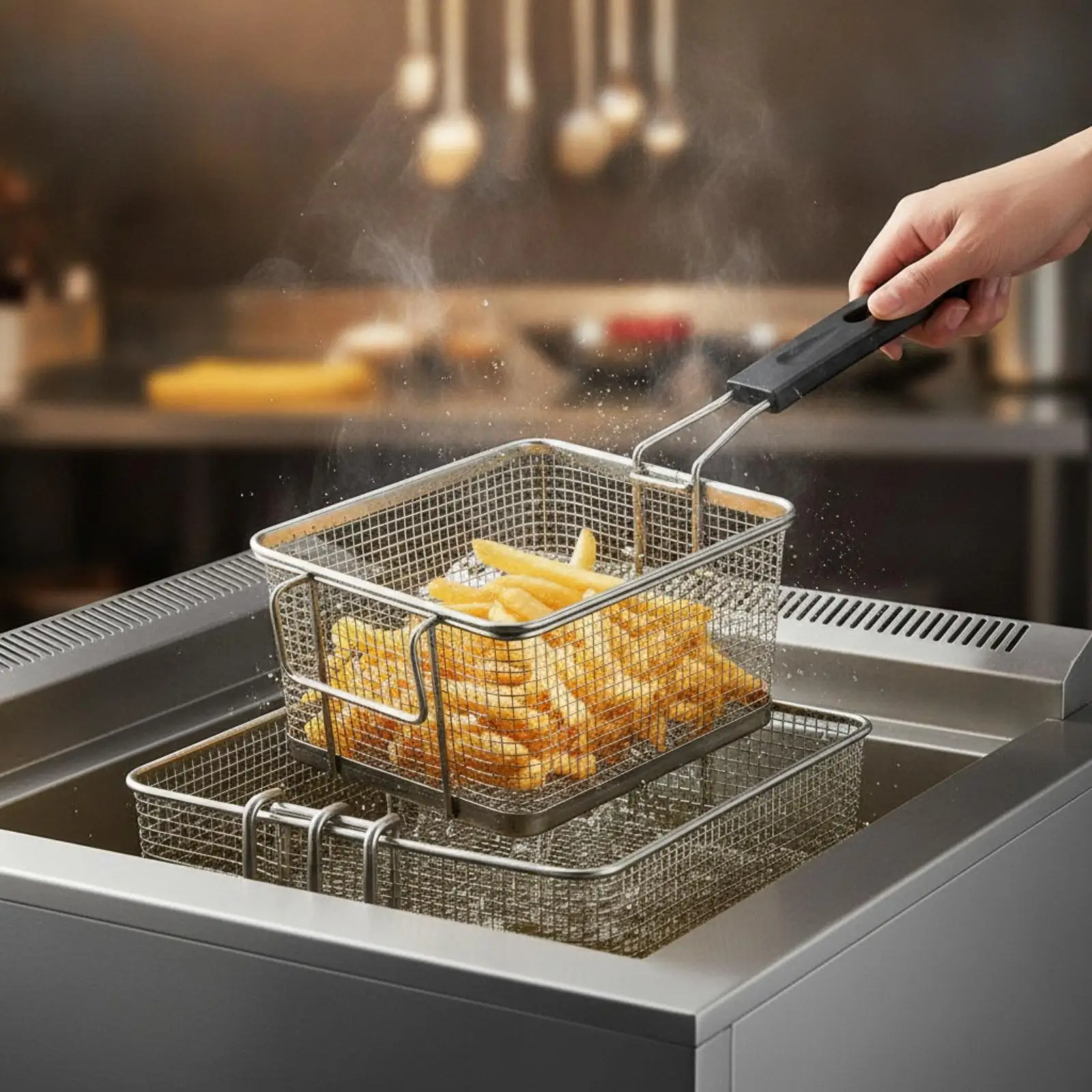 Stainless Steel Fryer Basket with Efficient Drainage Mesh for Deep Frying Chicken Fries Onion Rings in Home Kitchen or