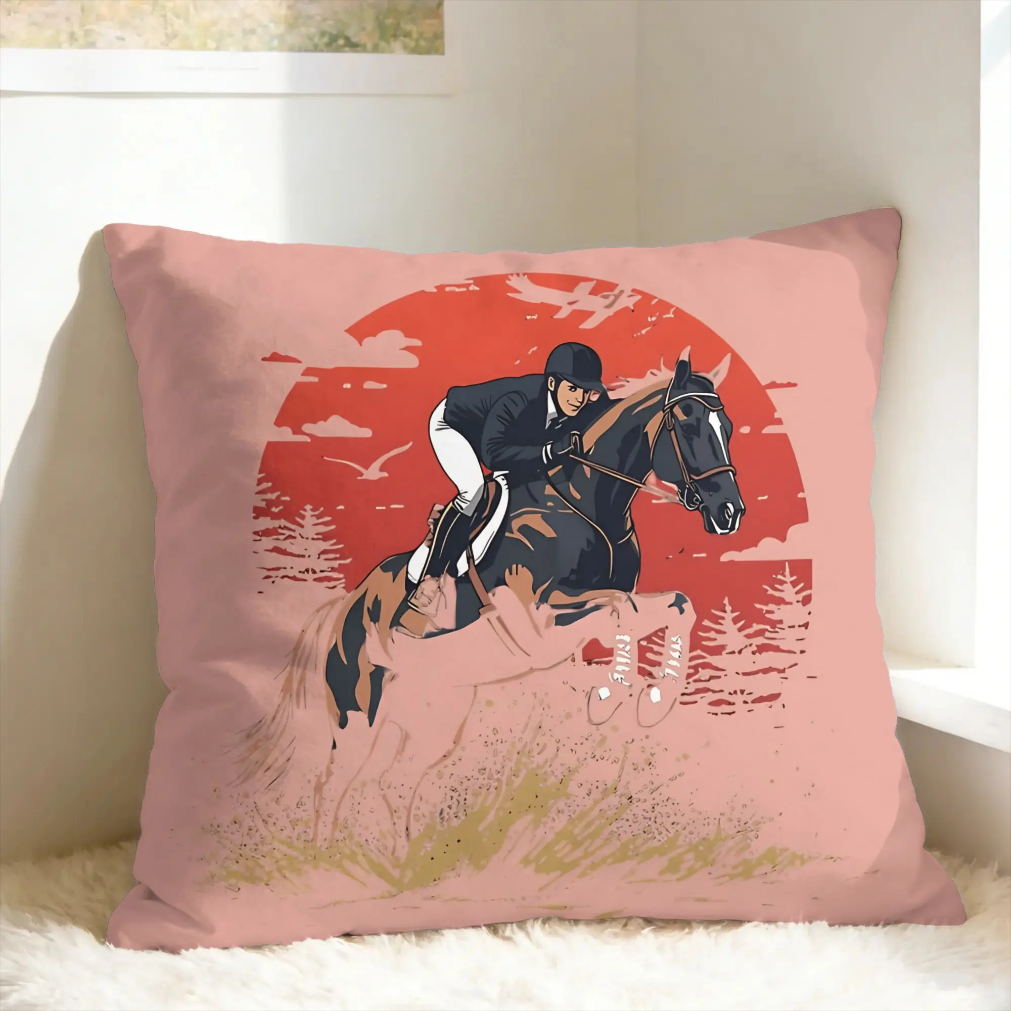 Equestrian Pillow Cover  Soft Cushion Cover Novelty Pillow Case For Office Car Home Decor