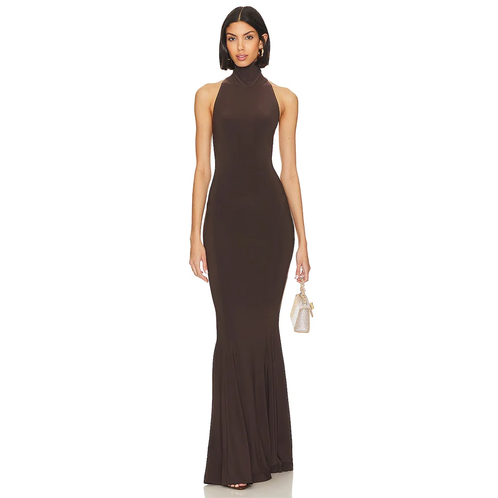 

Brown Ceremony Dresses Jersey Mermaid/Trumpet Party Dress Halter Ruched Sexy Valentine's Day Gown Maxi 2024