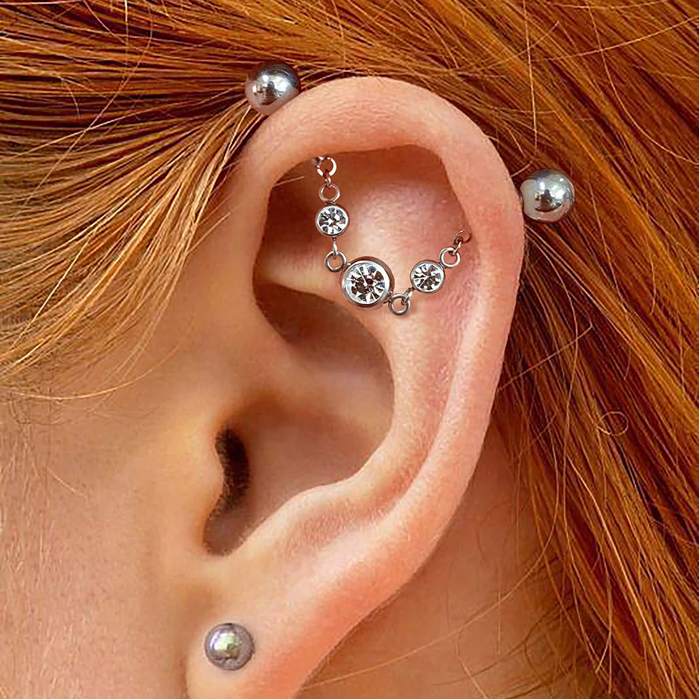 Giga 14g Helix Cartilage Piercing Drop Chain Earring for Women Surgical Steel Rook Lobe Ear Percing Chain Earring Nose Rings