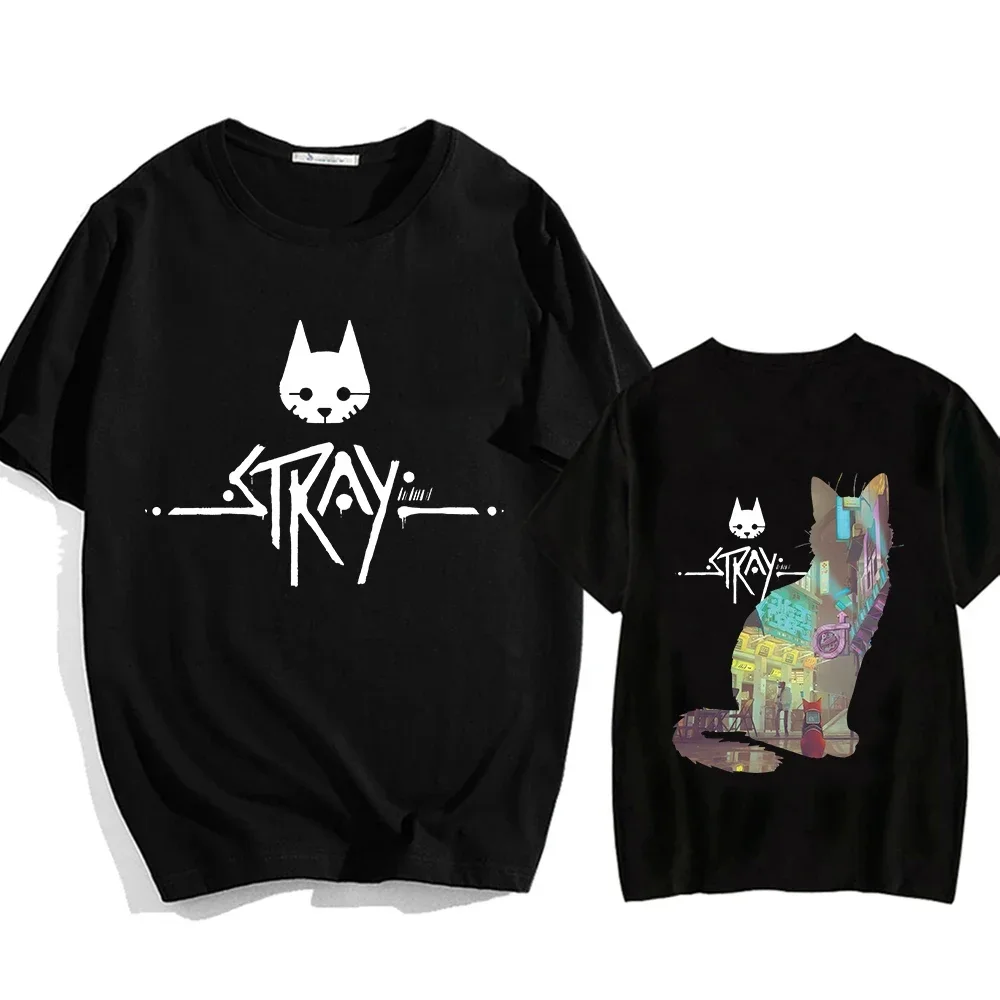 

Новая повседневная футболка Stray Game Cat Harajuku, женская повседневная свободная футболка с милым котом и круглым вырезом из чистого хлопка с коротким рукавом