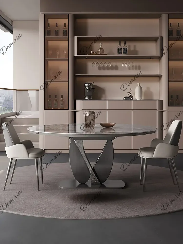 ZL Modern Luxury Rock Slab Dining Table Telescopic Square To Round Extendable Multifunctional DiningRoom Furniture Dining Table