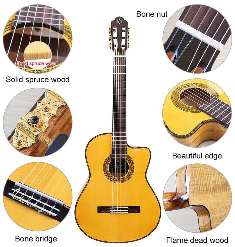 39 Inch Flamenco Classical Guitar 6 String Classl Guitar High Glossy With Bone Nut And Bridge Good Handicraft