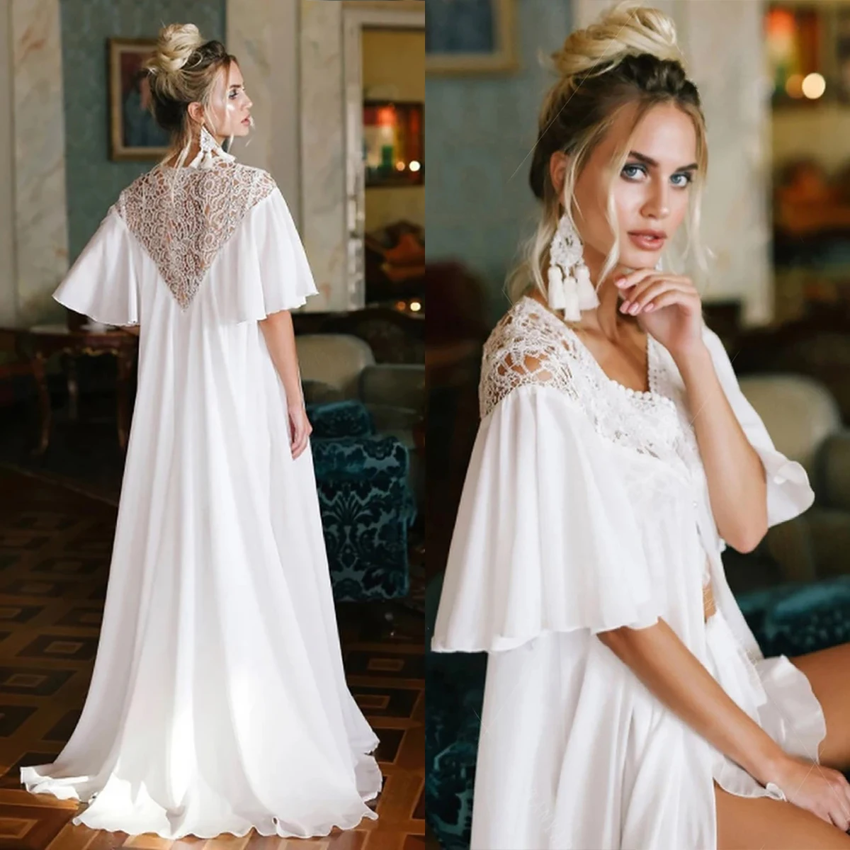 

Elegant Prom Dresses for Photo Shoot or Baby Shower V Neck Half Sleeves Custom Made Sweep Train Maternity Robe Photoshoot Gown