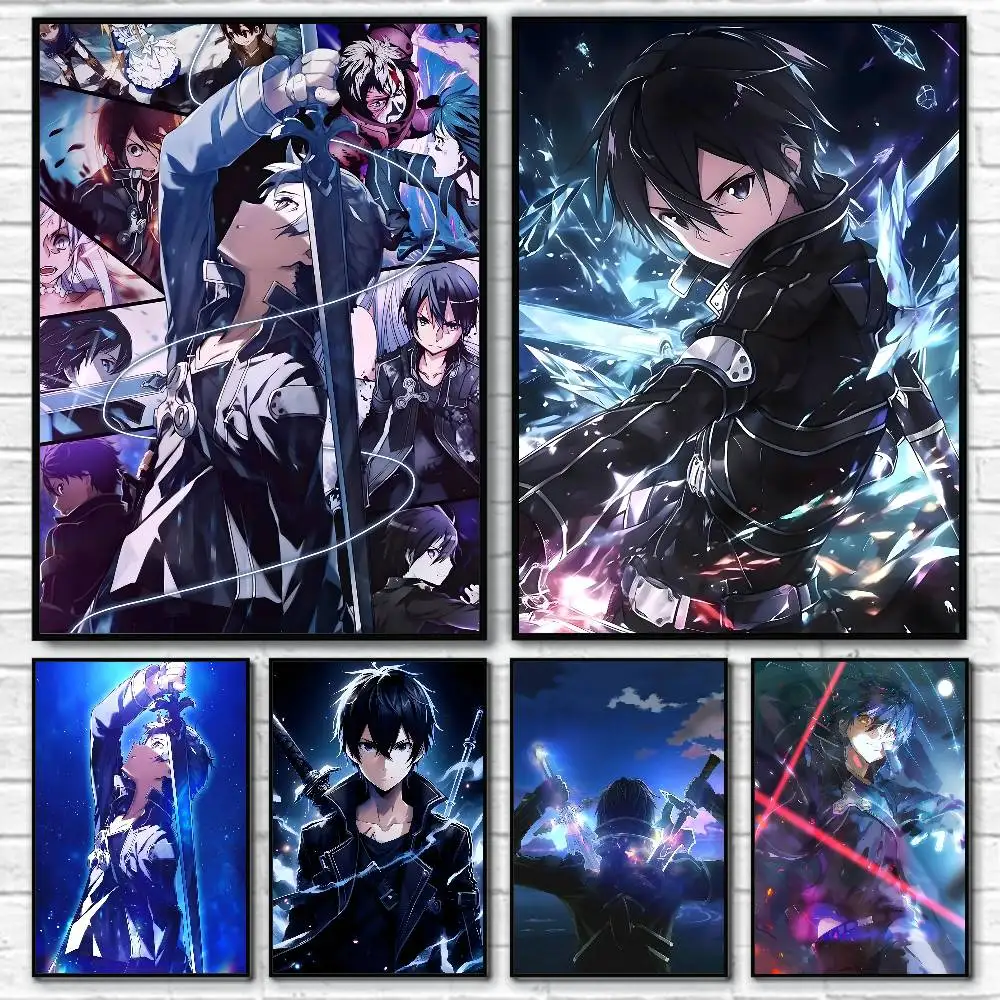 Anime Black Swordsman K-Kirito Posters HD Print Vintage Wall Art Decor for Home Study Room