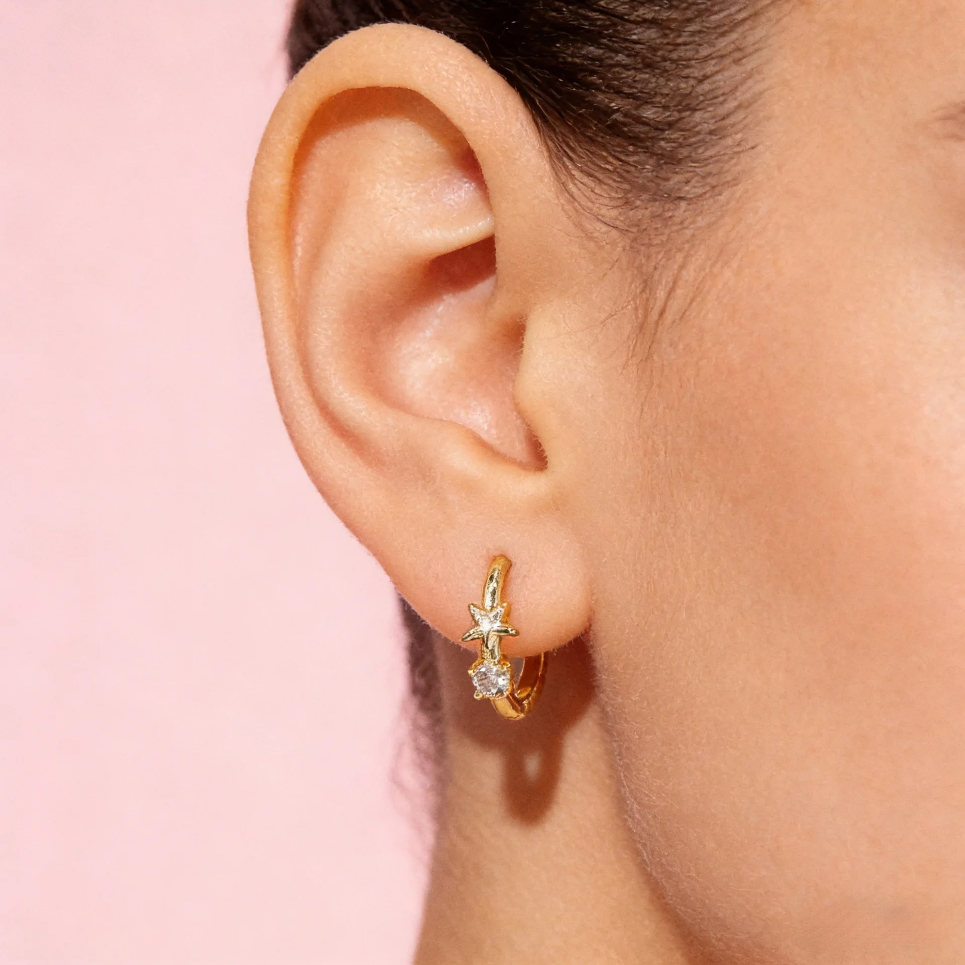 Star Hoop Earrings Gold Plated Prong‑Set CZ Minimalist Luxury Ear Jewelry Unisex Trendy Wholesale Accessories For Men Women