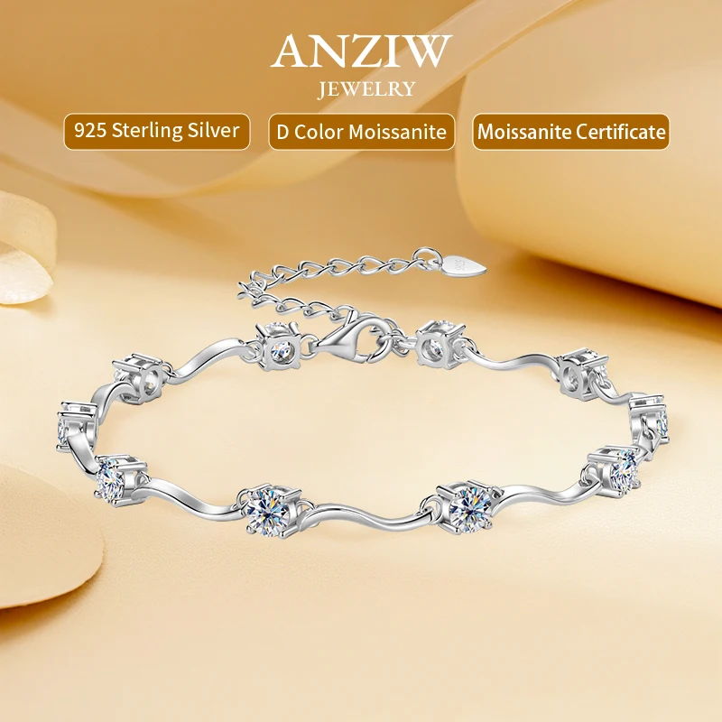 

Anizw 3.0CTTW. D дизайн ленты из муассанита для женщин, серебро 925 пробы, 4 мм, круглые ювелирные изделия с лабораторными бриллиантами, сертифицированные 2023 года, новые подарки