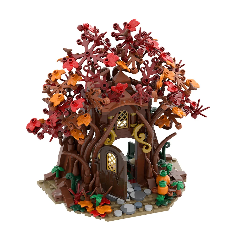 MOC-casa de elfo del bosque en otoño, modelo de bloques de construcción, casa de elfo del bosque, juguetes de ensamblaje para niños, regalos de cumpleaños DIY