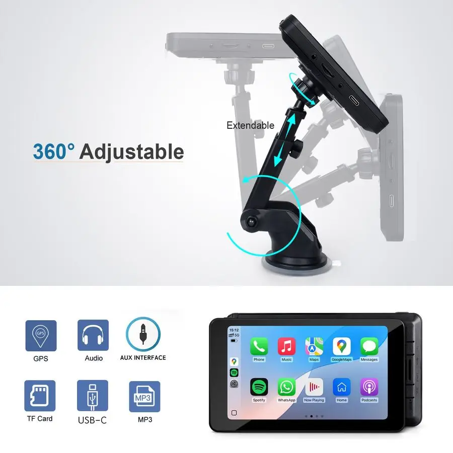 ستيريو سيارة متوافق مع Apple CarPlay وAndroid Auto، شاشة لمس 7 بوصة في نقل FM للسيارة، مع 5.0 يد بلوتوث