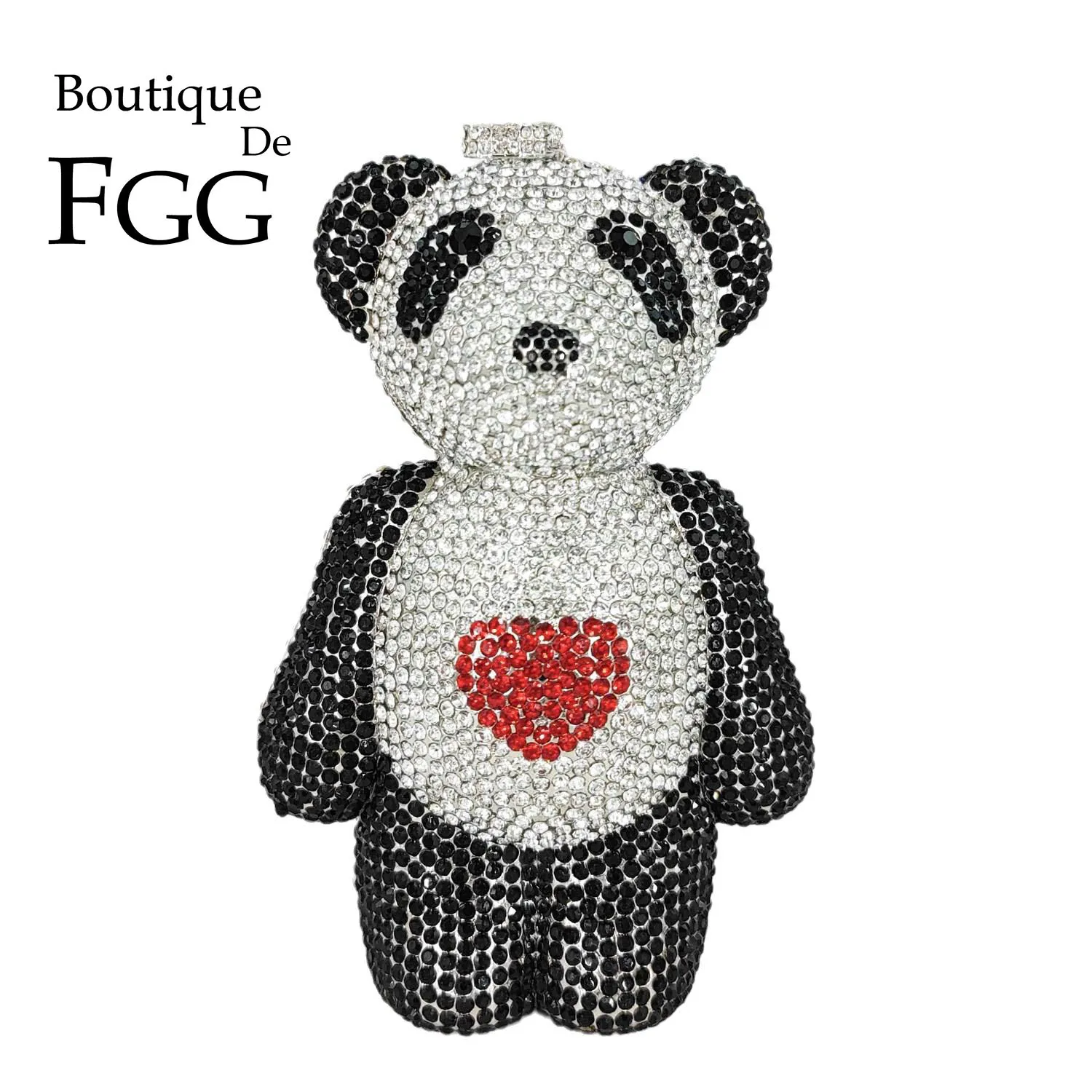 

Boutique De FGG Novelty Standing Teddy Bear Panda Clutch Women Crystal Evening Minaudiere Bags Party Dinner Rhinestone Handbags