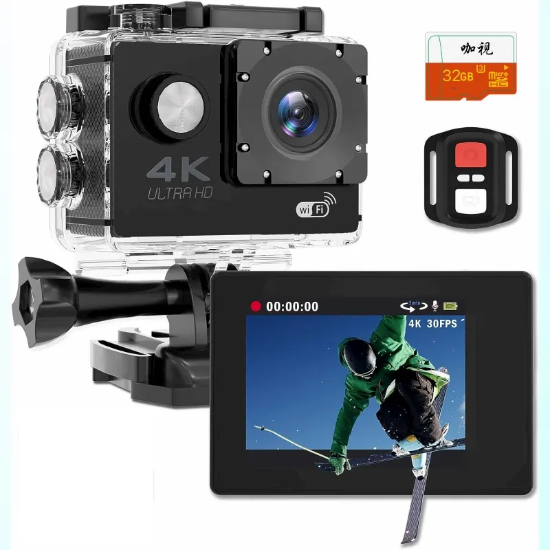 LUOSI Ultra HD Action Camera 4K 30fps, 30m Waterproof Camera, 170° Wide Angle Underwater Cameras with WiFi, Sports Camera