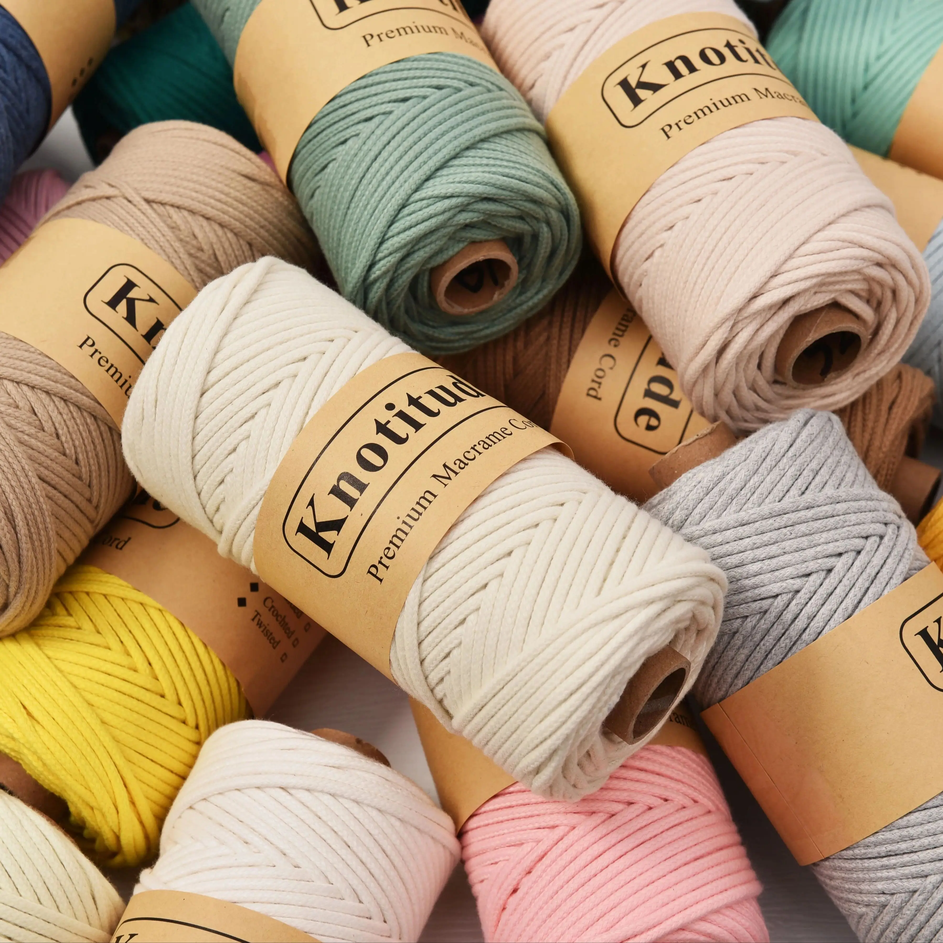 

KNOTITUDE 3mm×100 Yards Braided Polyester Cord Natural Macrame Cord for Handmade Plant Hangers Wall, Key Ring Knot