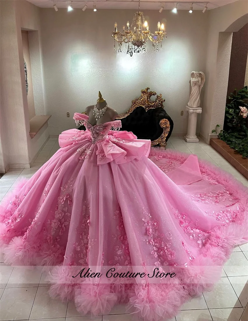 

Glitter Pink Princess Sweetheart Ball Gowns Quinceanera Dresses for Girls Diamonds Beading Vestido De Quinceanera Customized