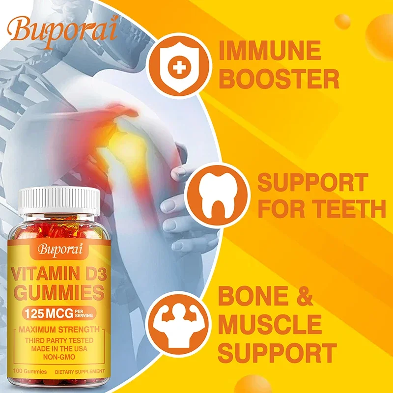 Vitamin D3 Gummies - Support Brain Heart Joint Bone Skin Hair Nail Health Antioxidant Support Immunity Boost