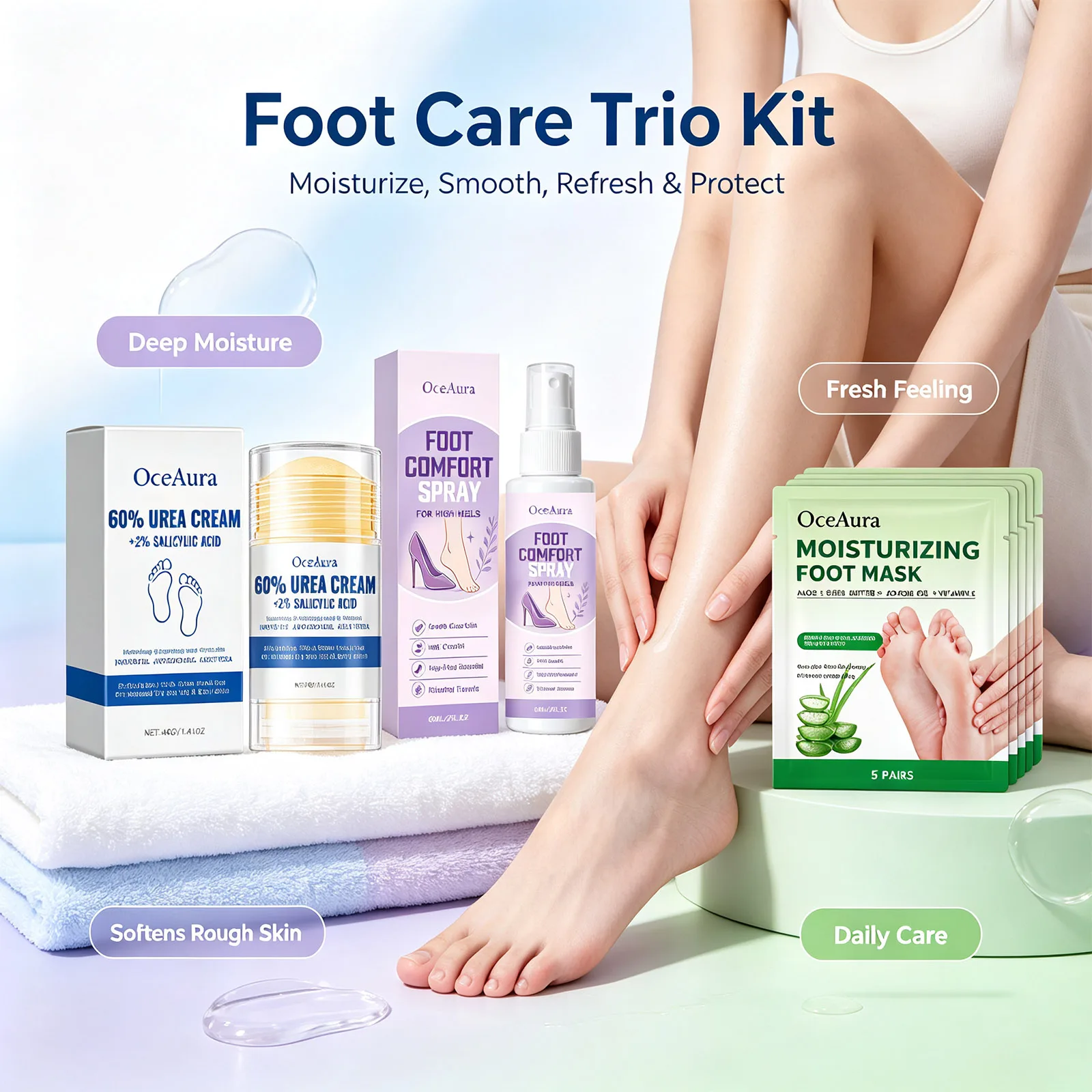Foot Care Set 60% Urea Cream Cracked Heel Repair Aloe Vera Moisturizing Foot Mask Soothing Spray Relieve Foot Fatigue Dry Feet