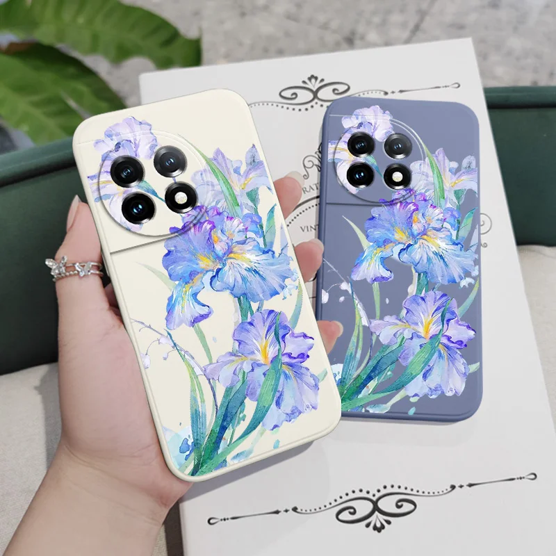 Lindo íris flores caso de telefone para oneplus 12 12r 11 11r 10 10r 10t 9r 9rt 9 8t 8 7 7t pro 5g capa de silicone líquido