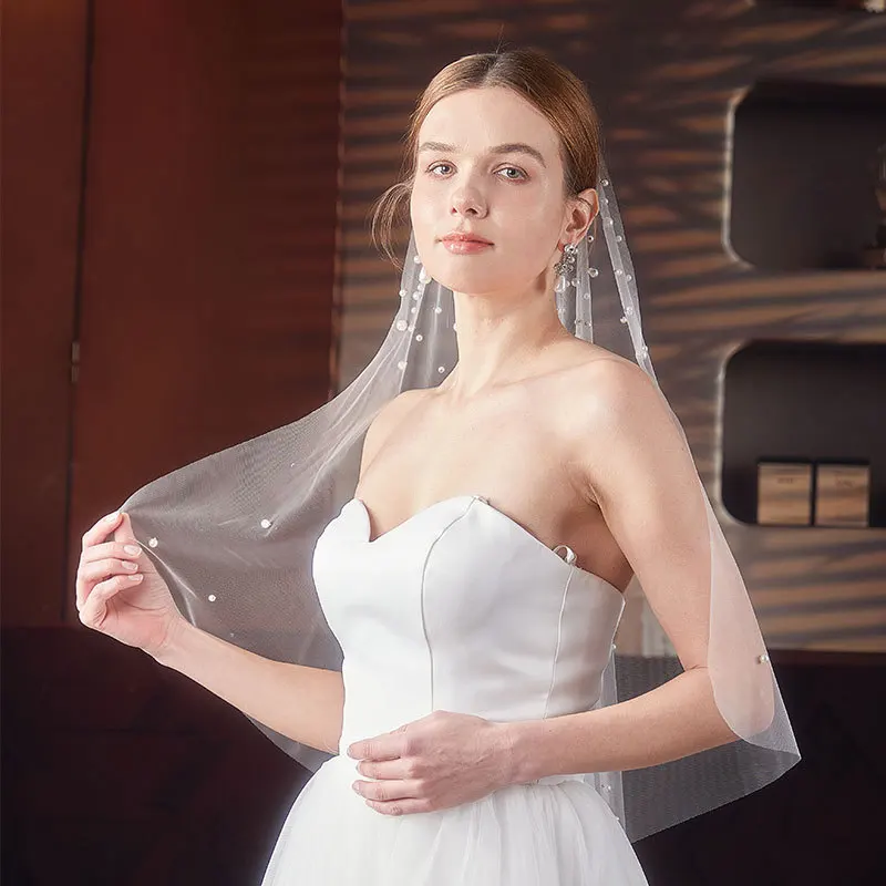 

Простая однослойная вуаль с ярким бриллиантом и жемчугом для женщин, новинка 2025 года