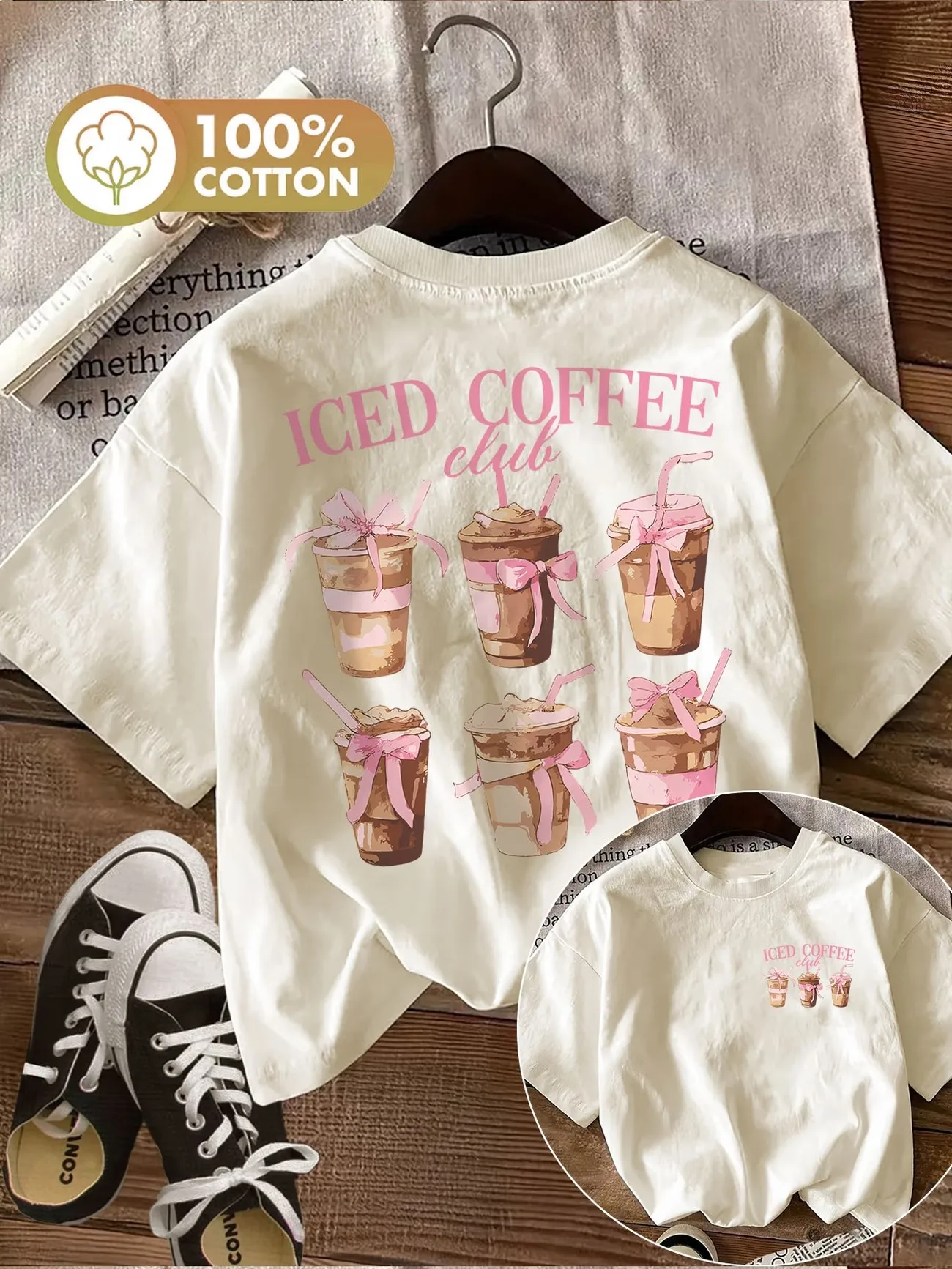 Graphic Iced Coffee Club Cotton Coffee Lover Harajuku T-Shirt, weiches, kurzärmliges Oberteil mit Rundhalsausschnitt, Damenbekleidung – Detail 6