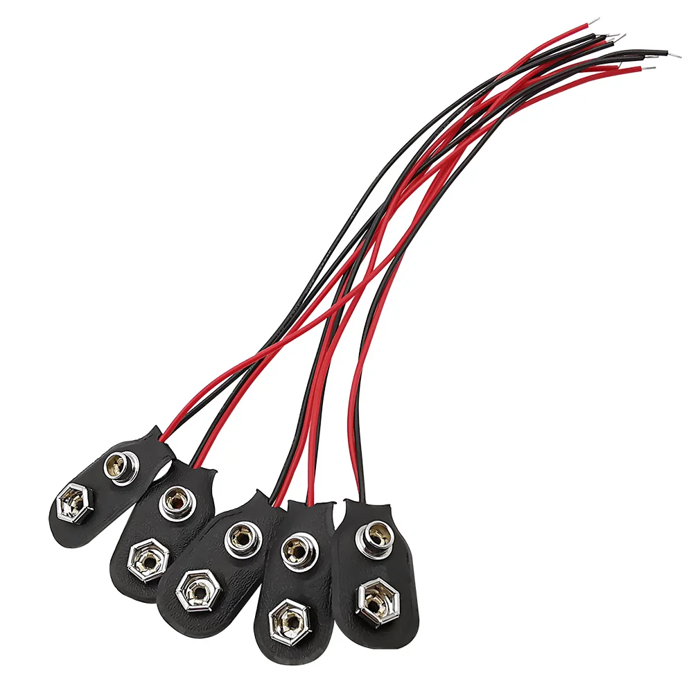 5Pcs 9V Battery Snap Connector Clip Lead Wires Holder I-Type 9 Volt Battery Buckle 15CM Black Red Cable Connectors