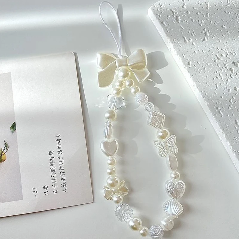 

INS Корея жемчужные бусины элегантный ремешок для телефона цепочка 3D ювелирные изделия в виде бабочки браслет кулон брелок для Iphone