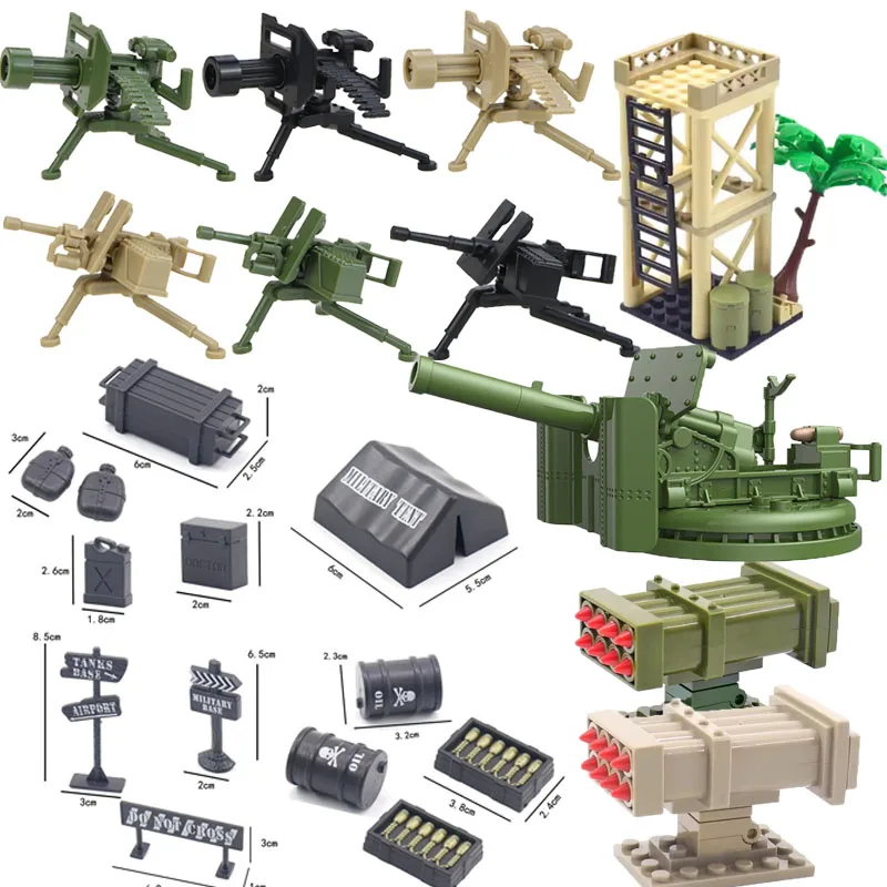 Bloques de construcción militares de la Segunda Guerra Mundial, figuras de soldado, armas, Gatlin M2, máquina pesada, dispositivo de lanzamiento de misiles postales, juguetes MOC
