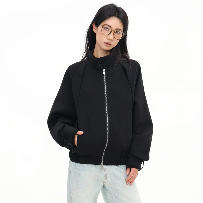 Women's Minimalist Black Bomber Jacket Business Casual Tops for Woman Fashion Outerwear Streetwear Office Style Women's Clothing