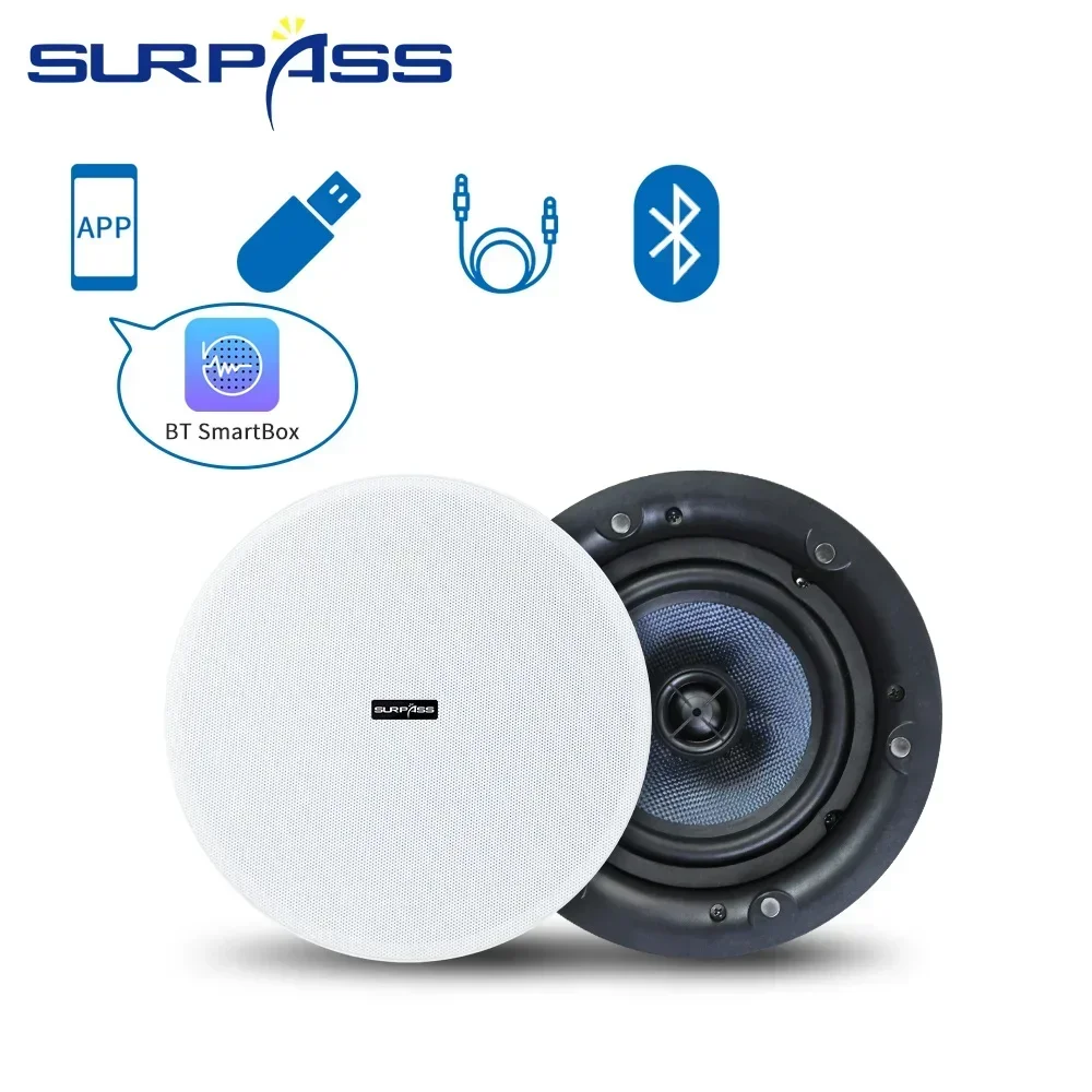 Ceiling Bluetooth Speaker 5.25'' Built-in 2X30W Class D Amplifier Recessed Audio Speakers Home Sound System for Indoor Cinema