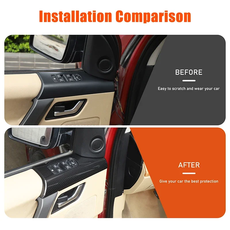 ABS ألياف الكربون لاند روفر فريلاندر 2 2007-2015 سيارة زجاج رفع زر الإطار ملصق مزخرفة اكسسوارات السيارات الداخلية #2