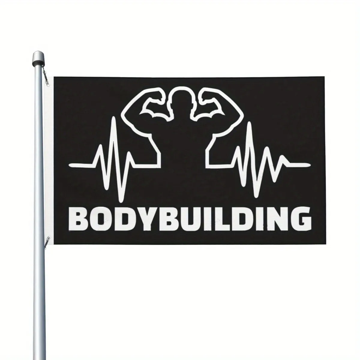 Bodybuilding Heartbeat Graphic Polyester Flag Outdoor Durable Yard Banner Gym Decor