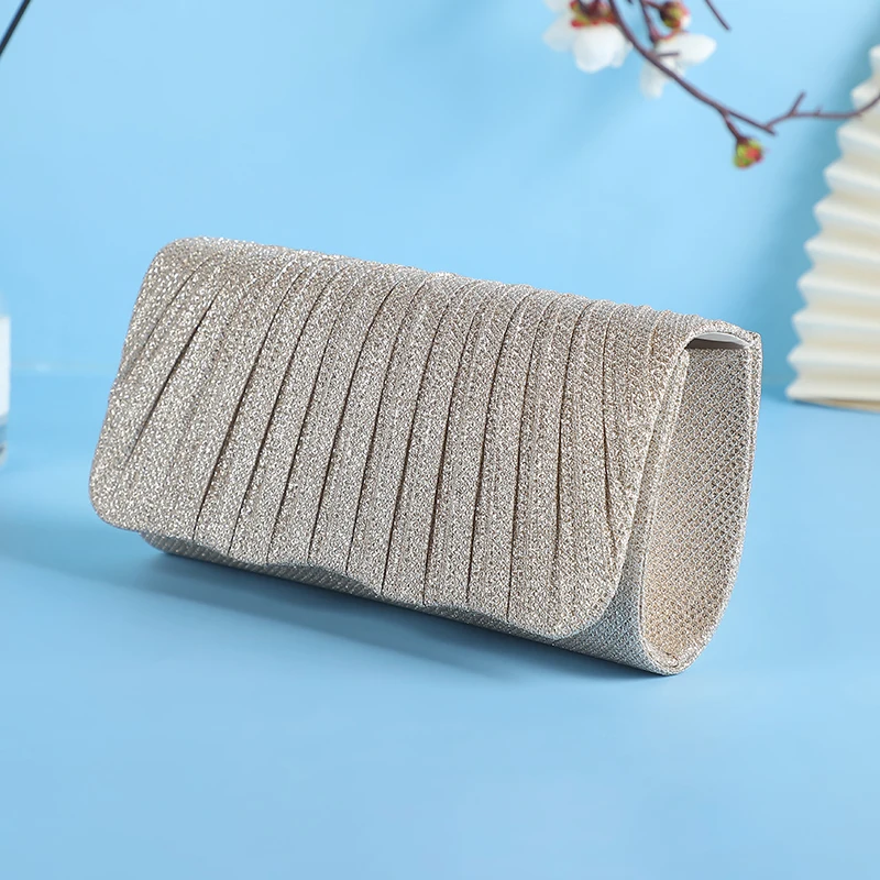 Shiny Grain Textured Wavy Frame Manual Hot Drilling Process One Shoulder Slung Bag Clutch Handbag Purse Evening Bag