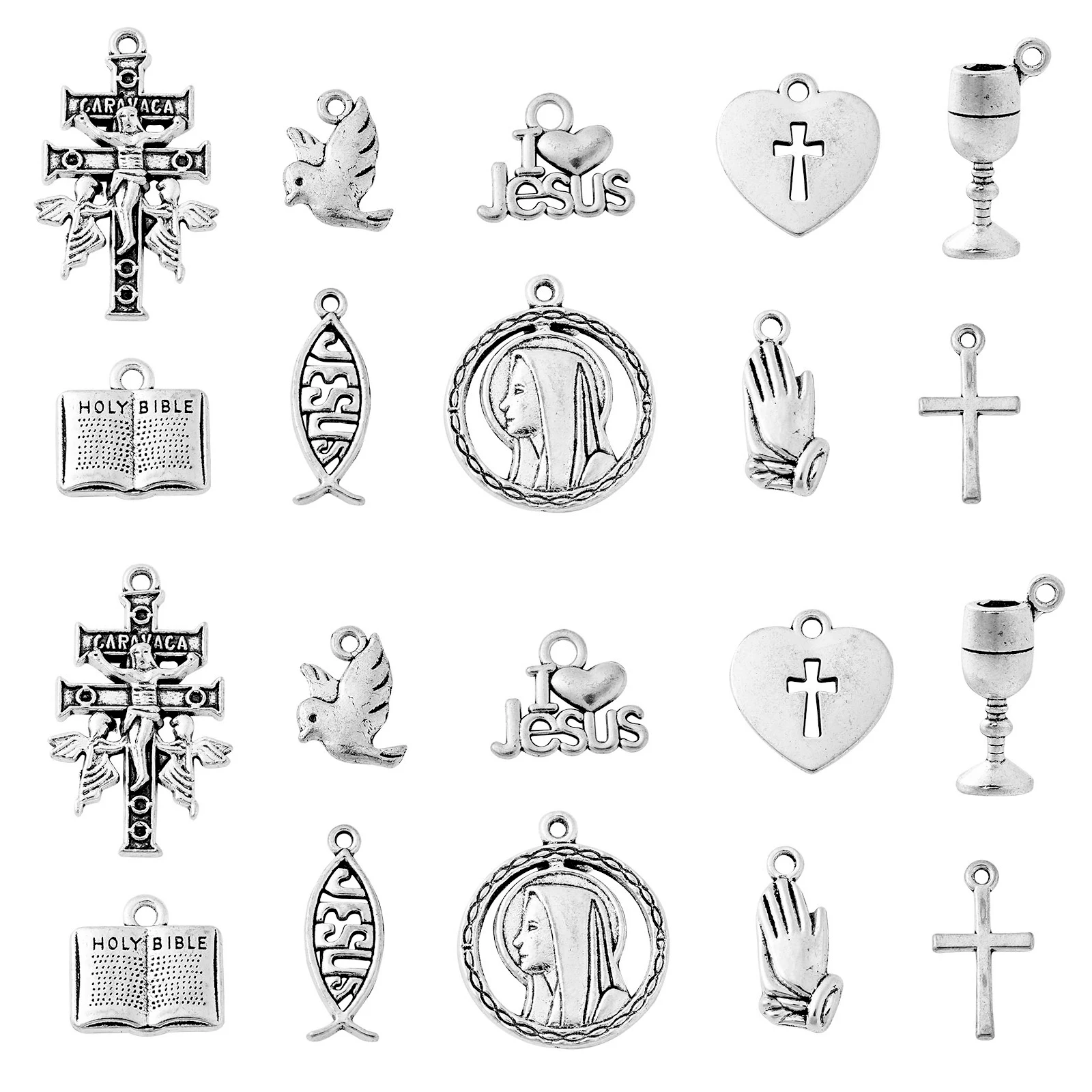 

Pandahall 100Pcs 10 Styles Tibetan Christianity Religious Charms Pray Cross Heart Charms for DIY Jewelry Making Findings