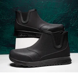 Black Rain Shoes for Men Rubber Shoe Platform Ankle Boots 2022 Autumn Winter Slip on Booties Boots for Men Waterproof Work Botas