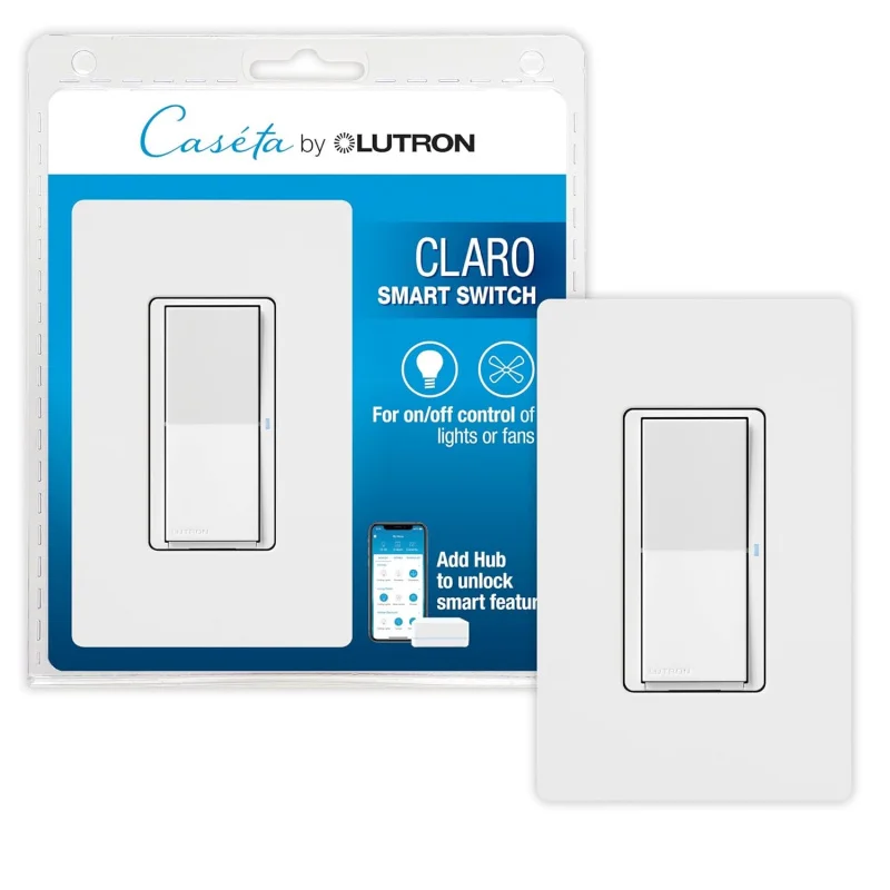 

Умный выключатель света Lutron Claro (белый, DVRFW-5NS-WH-A) — 5А, однополюсный/3-позиционный, с настенной пластиной, требуется нейтральный