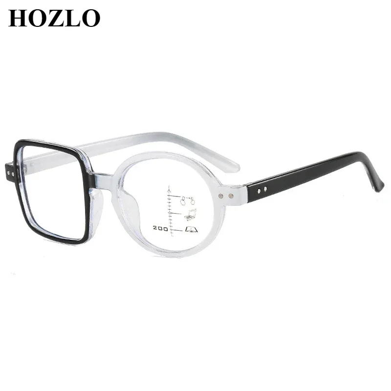 Asymmetrical Progressive Reading Glasses Women Men European American Square Round Rivets Retro Presbyopia Hyperopia Spectacles