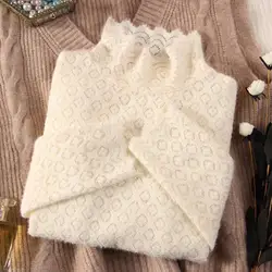 2024 Autumn and Winter Women's New Arrivals Microsand Bottoming Shirt High Neck Lace Mesh Gauze Fashion All-match TopsT-Shirts