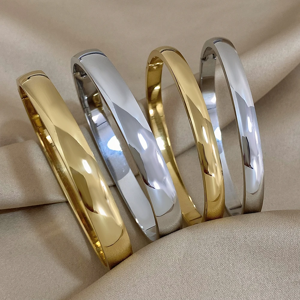 Glossy Arc Shape Bangle Stainless Steel Waterproof Polished Cuff Bracelet Bangles for Women Smooth Wristband Bracelet Jewelry