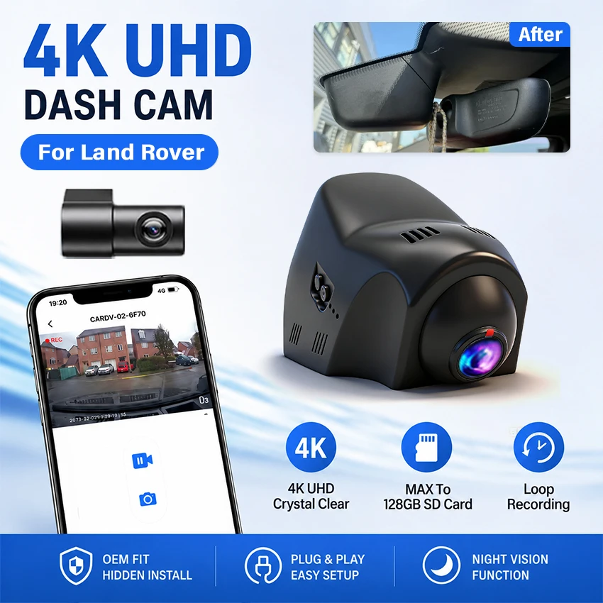 For Range Rover Velar/Evoque/Sport/Discovery 5/,For Jaguar XE/XEL/XFL/F-PACE/XF/F-TYPE/E-PACE/XJL/XJ HD WIFI Car Dvr 4K DashCam