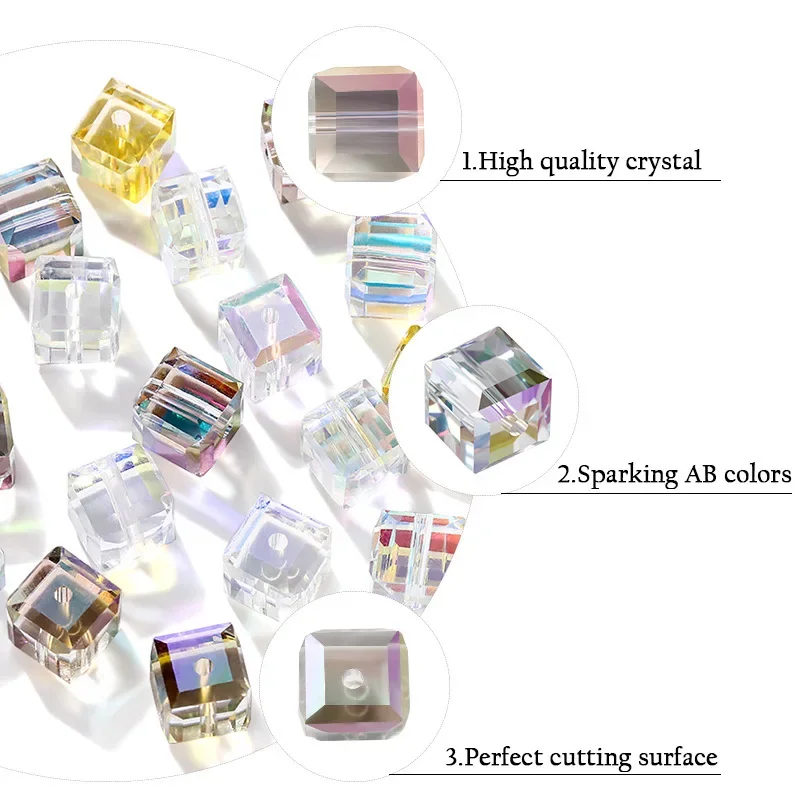 10/30PCS 6MM Clear Crystal AB Color Cystal Square Loose Bead For Jewelry Making DIY Bracelets Necklace Beading Accessories